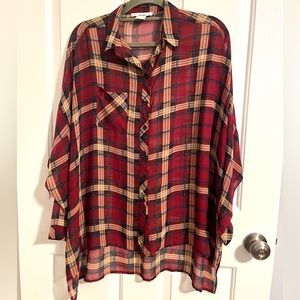 Sans Souci plaid oversized blouse